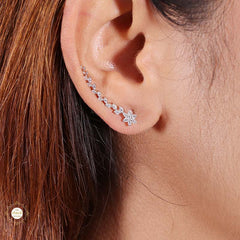 Sterling Silver Sparkling Silver Tiny Tulip Hoop Earring