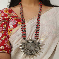 Coral-Black Onyx Spiral Spike Necklace