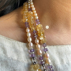 Sterling Silver Citrine Amethyst Necklace