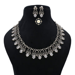 Sterling Silver Splendid Zircon Stone Tilak Necklace Set