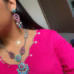 Summertime Turquoise- Ruby Chitai Necklace Set