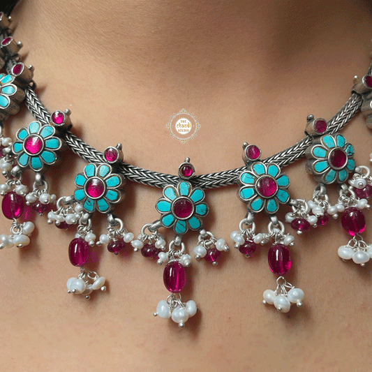 Summertime Turquoise- Ruby Chitai Necklace Set
