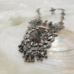 Sterling Silver Utsav Peacock Paisley Chakra Necklace Set