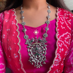 Sterling Silver Utsav Peacock Paisley Chakra Necklace Set