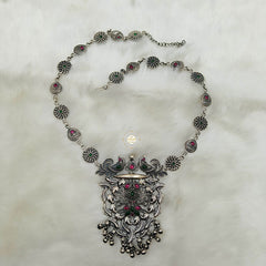 Sterling Silver Utsav Peacock Paisley Chakra Necklace Set