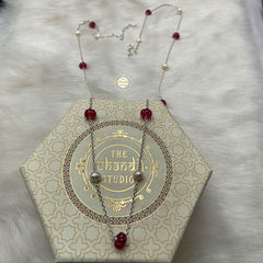 Rustic Romance Pearl Ruby Necklace–Kamarbandh