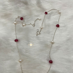 Rustic Romance Pearl Ruby Necklace–Kamarbandh