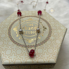 Rustic Romance Pearl Ruby Necklace–Kamarbandh