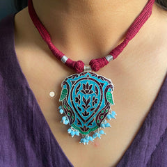 Peacock Enamel Thread Necklace With Earring