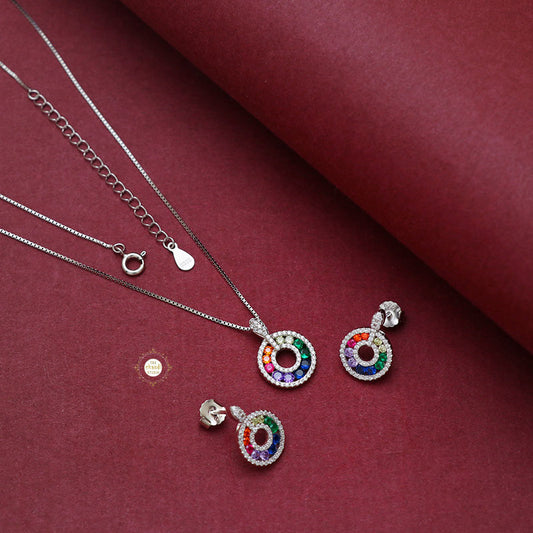Sparkling Silver Glitter Necklace With Earring