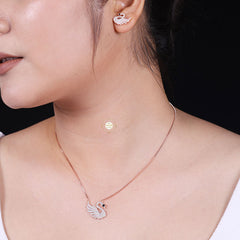 Sparkling Silver Swan Necklace With Earring