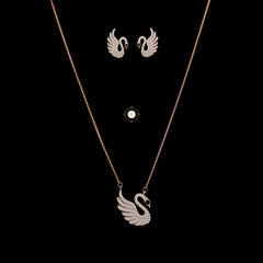 Sparkling Silver Swan Necklace With Earring