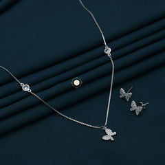 Sparkling Silver Butterfly Necklace with Earring