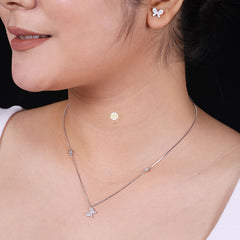 Sparkling Silver Butterfly Necklace with Earring