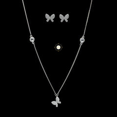 Sparkling Silver Butterfly Necklace with Earring