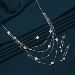 Sparkling Silver Elegant Layered Necklace with Earring