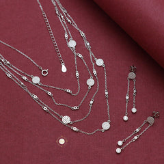 Sparkling Silver Elegant Layered Necklace with Earring