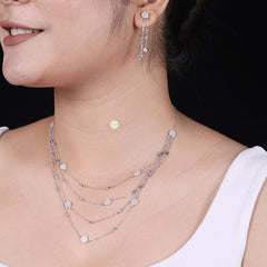 Sparkling Silver Elegant Layered Necklace with Earring