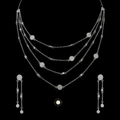 Sparkling Silver Elegant Layered Necklace with Earring