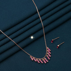 Sparkling Silver Ruby Necklace With Earring