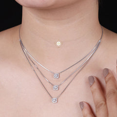 Sparkling Silver Dazzling Layered Necklace With Earring