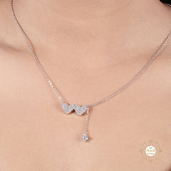 Sparkling Silver Double Heart Necklace