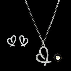 Sparkling Silver Sweetheart Necklace with Earring