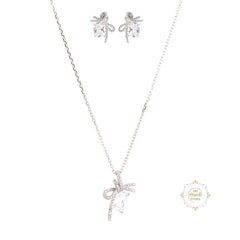 Sparkling SIlver Knot of Promise Necklace with Earring