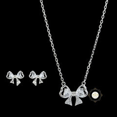 Sparkling Silver Dazzling Love Knot Necklace with Earring