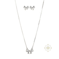 Sparkling Silver Dazzling Love Knot Necklace with Earring
