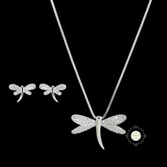 Sparkling Silver Twinkling Dragonfly Necklace with Earring