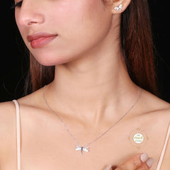 Sparkling Silver Twinkling Dragonfly Necklace with Earring
