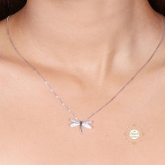 Sparkling Silver Twinkling Dragonfly Necklace with Earring