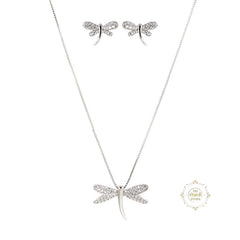 Sparkling Silver Twinkling Dragonfly Necklace with Earring