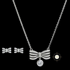 Sparkling Silver Twinkling Bow Necklace with Earring