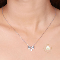Sparkling Silver Twinkling Bow Necklace with Earring