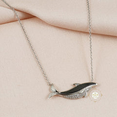 Sparkling Silver Wave Whisper Whale Necklace