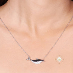 Sparkling Silver Wave Whisper Whale Necklace
