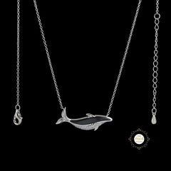 Sparkling Silver Wave Whisper Whale Necklace