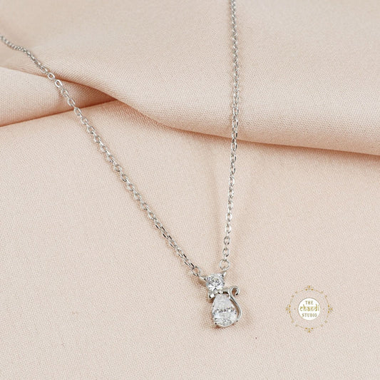 Sparkling Silver Kitty Necklace