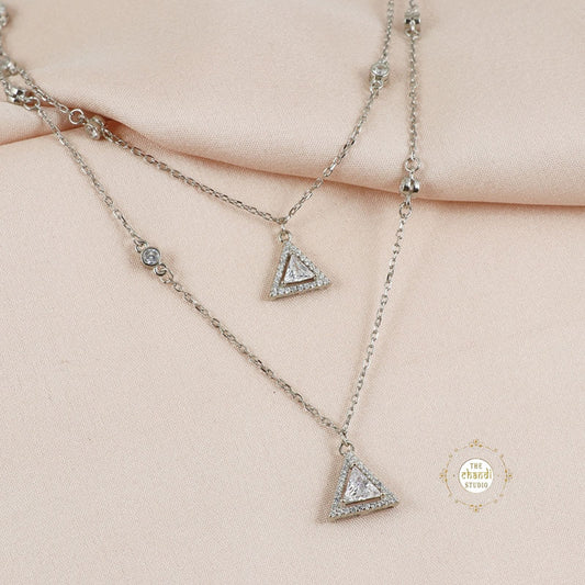 Sparkling Silver Twilight Triangle Spark Necklace