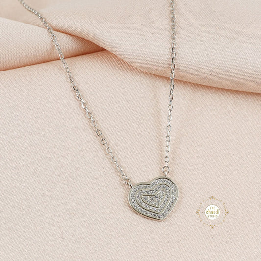 Sparkling Silver Gleaming Heart Prism Necklace