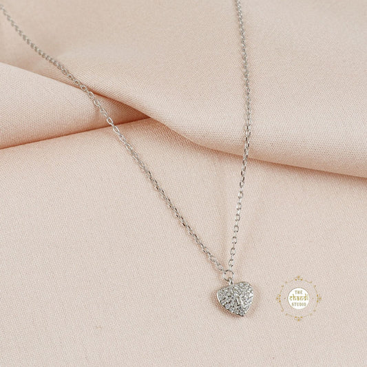 Sparkling Silver Heart Key Necklace
