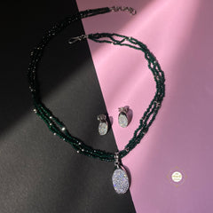 Sparkling Lustrous Orbit Necklace with Earring