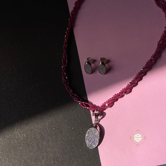 Sparkling Lustrous Orbit Necklace with Earring