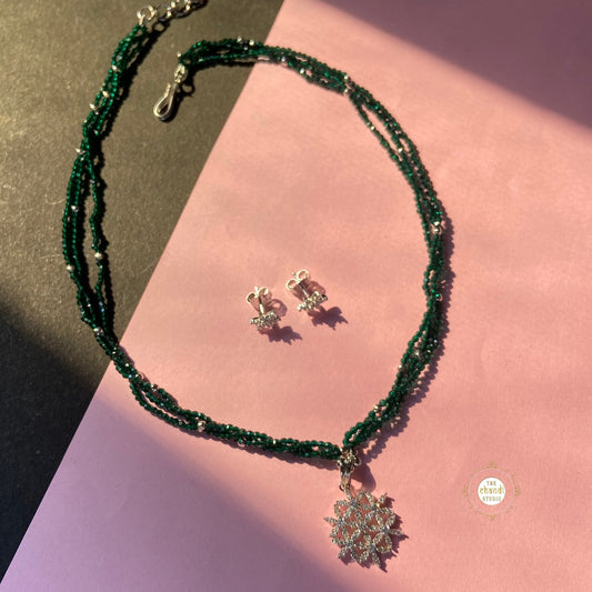 Sparkling Floral Mandala Necklace with Earring