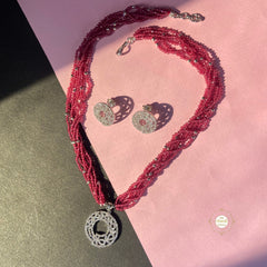 Sparkling Gilded Rose Orbit Necklace with Earring