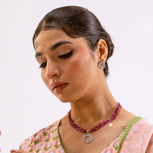 Sparkling Gilded Rose Orbit Necklace with Earring