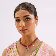 Sparkling Gilded Rose Orbit Necklace with Earring