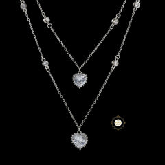 Sparkling Silver Double Line Heart Necklace